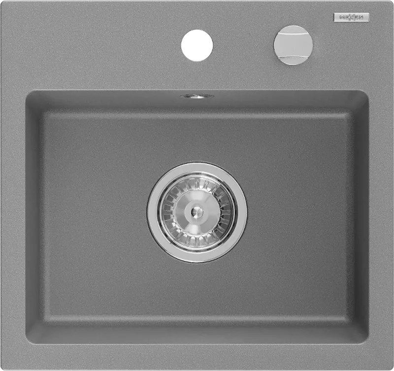 Mexen Milo chiuvetă granit 1-cuval 435 x 410 mm, gri, sifon crom - 6505441000-71