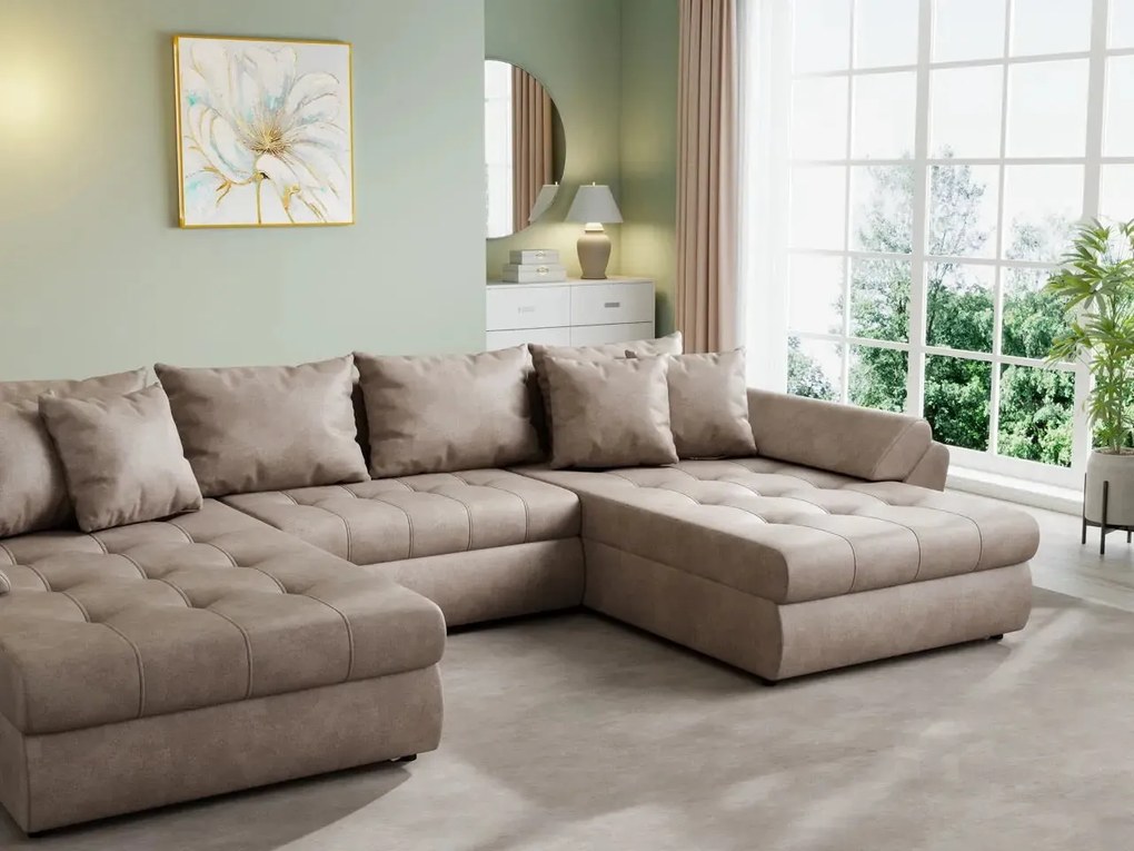 Colțar extensibil dumonde cu ladă de depozitare si sezut confortabil din spuma high-density, Loana U Tobago Silver 355x185 cm