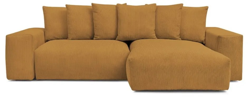 Colțar galben muștar extensibil/cu spațiu de depozitare cu tapițerie din catifea reiată Voltaire – Bobochic Paris