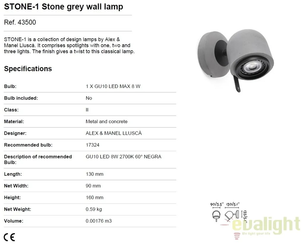 Aplica perete tip spot directionabil STONE-1 gri 43500