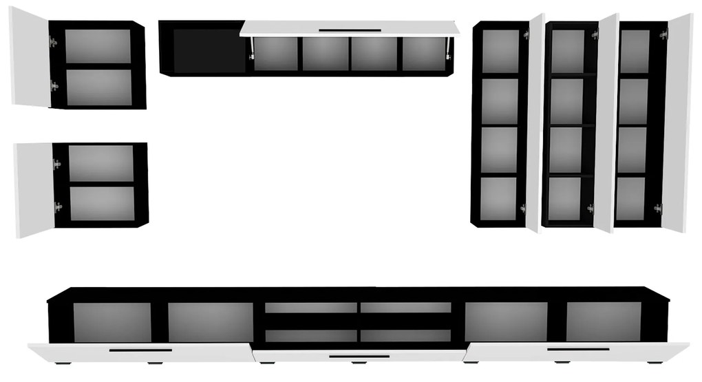 Living haaus Haga V1, Alb Lucios/Negru, MDF, L 360 cm
