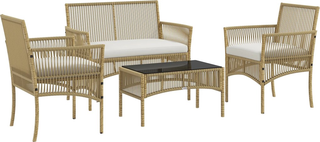 Outsunny Set de Exterior cu 2 Fotolii de Exterior, Canapea de Grădină și Măsuță de Cafea, 56x56x80 cm, Lemn Natural | Aosom Romania