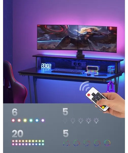 Birou SOLEA-X cu iluminare ambientală, negru