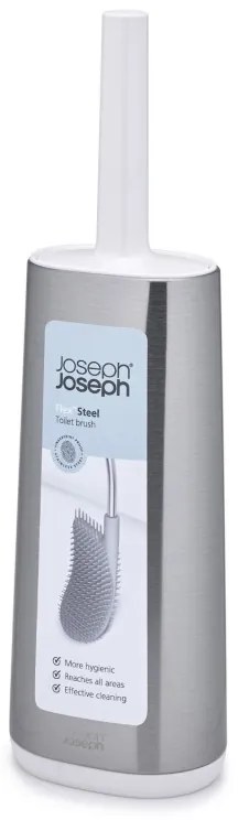 Perie de toaleta Joseph Joseph Flex 70517, Cap flexibil in forma de D, Otel inoxidabil, Alb/Inox