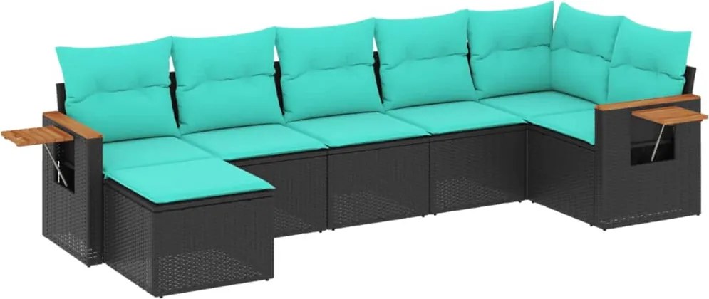 vidaXL Set canapele de grădină cu perne, 7 piese, negru, poliratan