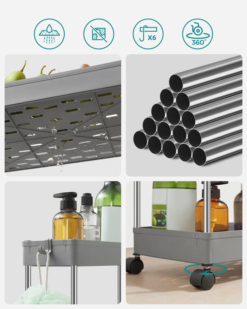 OFERTA Etajera multifunctionala pe roti MOBIX cu 3 cosuri, gri II. calitate