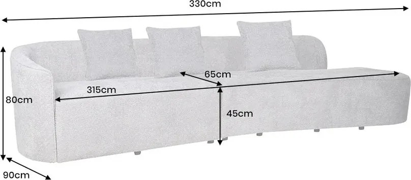 Canapea semicirculara XXL, Tesatura Boucle Gri, ATELIER L 330cm