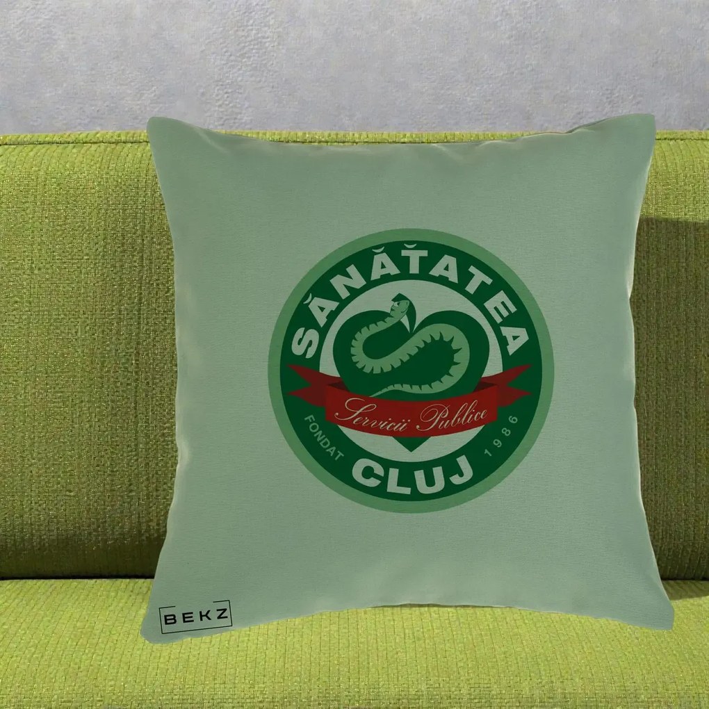 Perna Personalizata Sanatatea Cluj Servicii Publice 1986, 40x40 cm, Verde, Husa Detasabila, Perna Inclusa, BEKZ®
