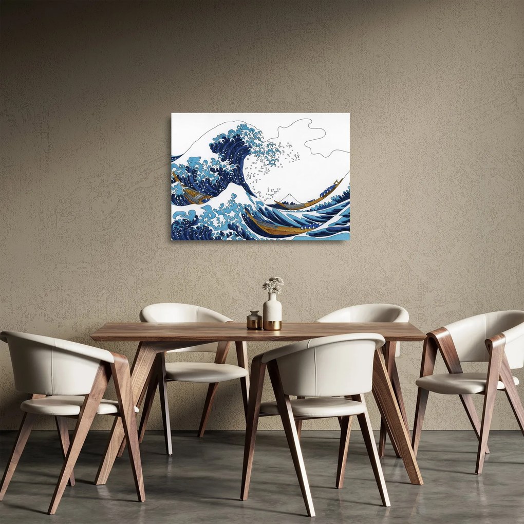 Tablou pe sticlă - Desen japonez, valuri (70x50 cm)