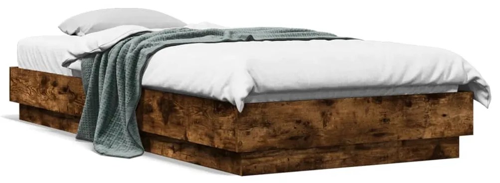 vidaXL Cadru de pat cu lumini LED, stejar fumuriu, 100x200 cm