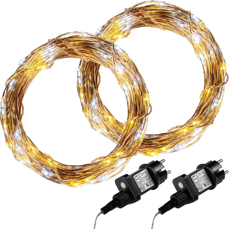 Set de 2 bucăți de lanțuri luminoase - 50 LED,alb cald/ rece