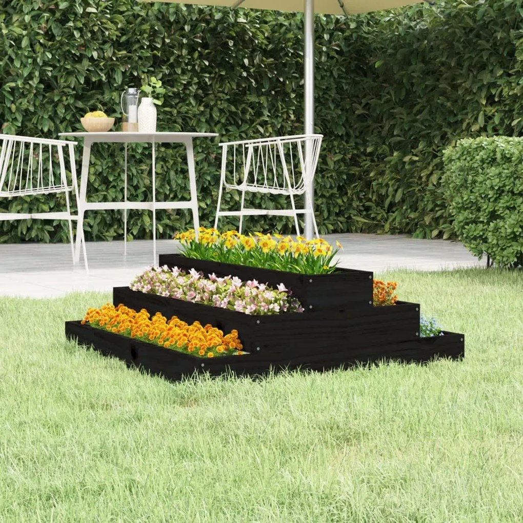 vidaXL Jardinieră, negru, 80x80x27 cm, lemn masiv de pin