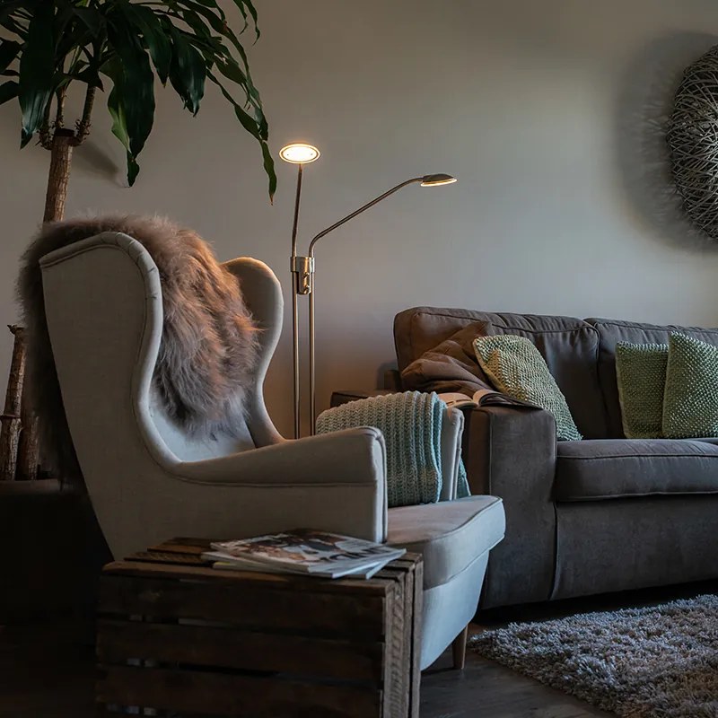 Lampă de podea modernă din oțel cu lampă de citit cu LED inclus - Eva