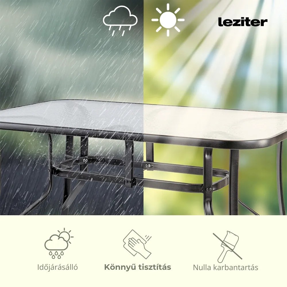 Masă de grădină Canillo cu cadru metalic și sticlă, neagră