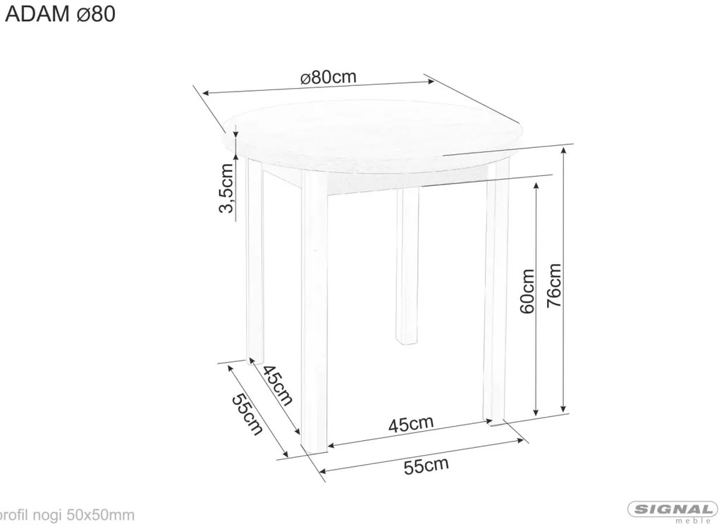 Masa rotunda Adam stejar artizan/negru ø80 cm