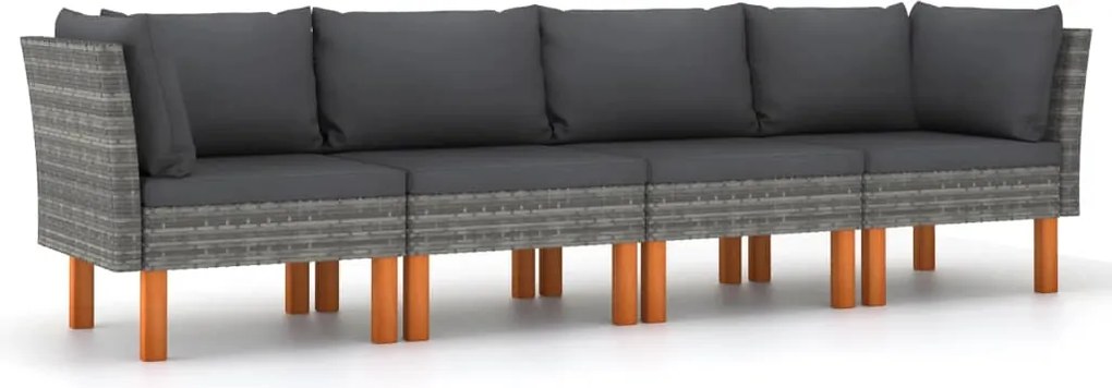 vidaXL Canapea de grădină cu 4 locuri, cu perne, gri, poliratan