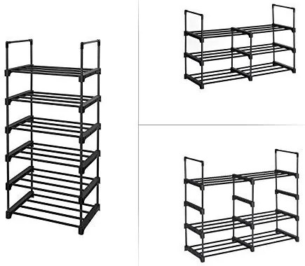 Suport pantofi cu 6 rafturi, metal, negru, Songmics