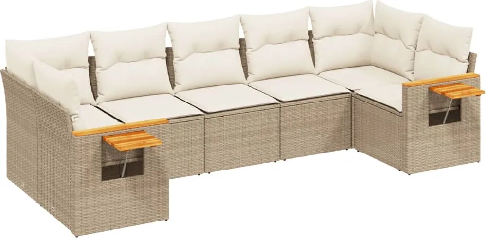 vidaXL Set canapele de grădină, 7 piese, cu perne, bej, poliratan