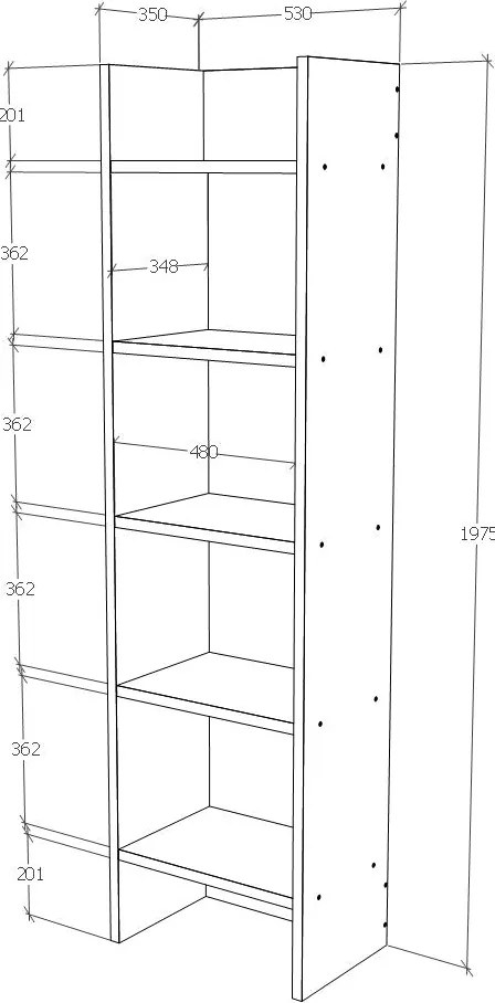 Biblioteca Neda, 5  Polite, Antracit, 53 x 35 x 198 cm