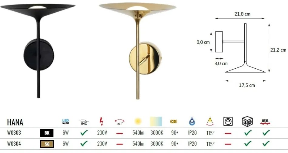 Aplica de perete LED design modern HANA auriu