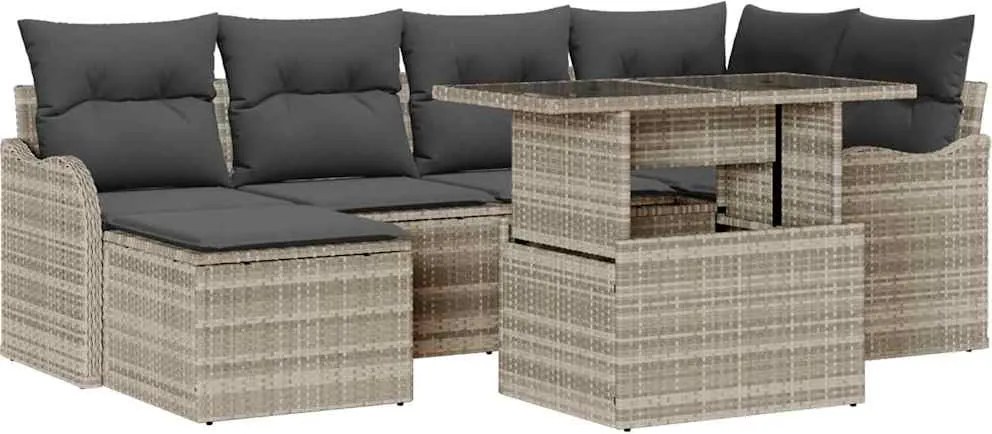 vidaXL Set de canapele pentru grădină 7 pcs Gri deschis Rattan poli