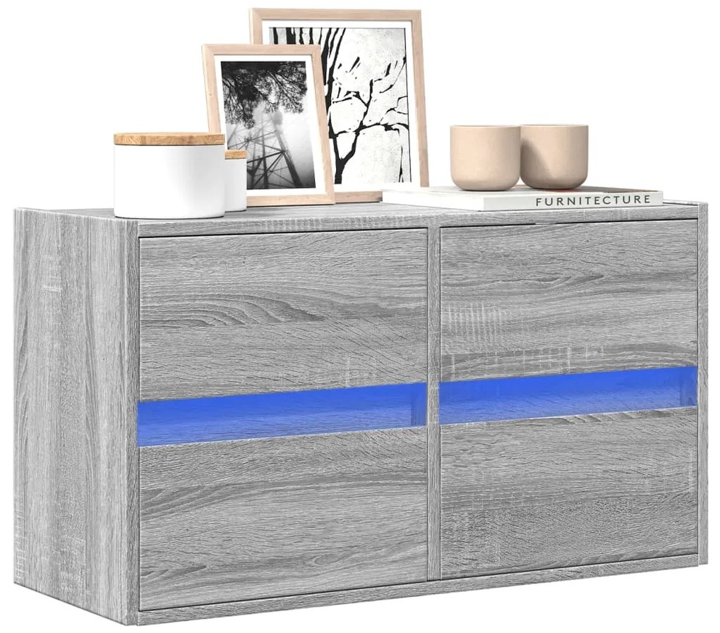 vidaXL Comodă TV de perete cu lumini LED, gri sonoma, 80x31x45 cm