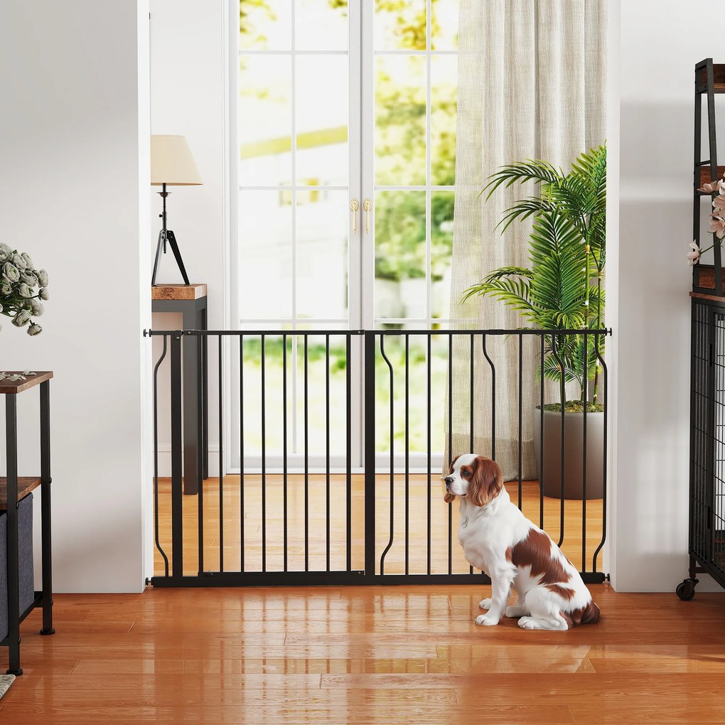PawHut Barieră de siguranță barieră pentru animal de companie lungime reglabilă dim. 145L x 76H cm negru | Aosom Romania