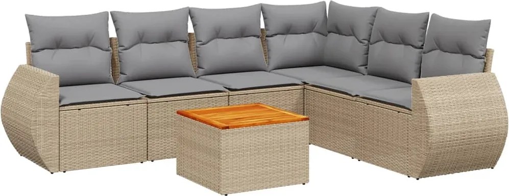 vidaXL Set canapele de grădină, 7 piese, cu perne, bej, poliratan