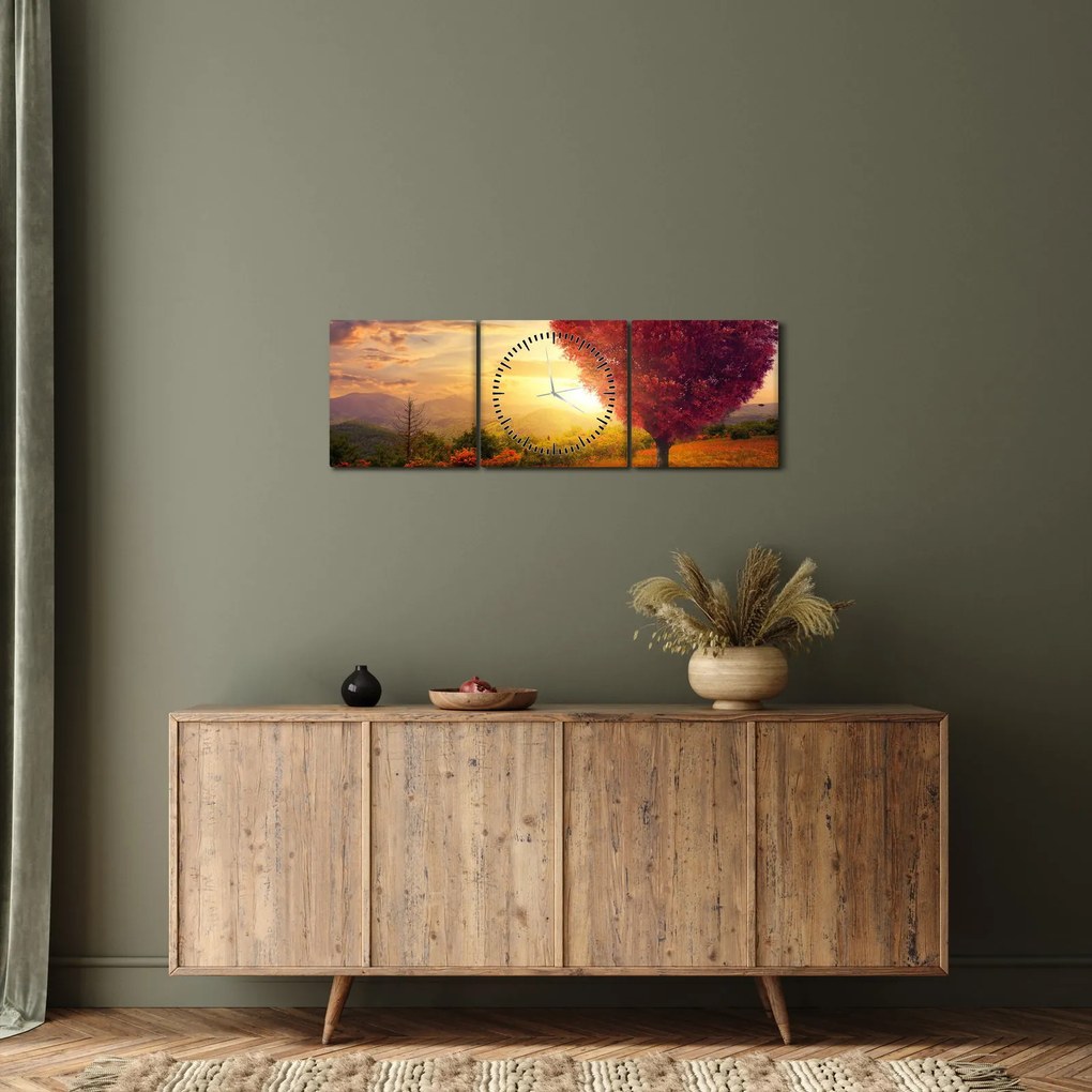 Tablou cu copaci în forma de inimă (cu ceas) (90x30 cm)