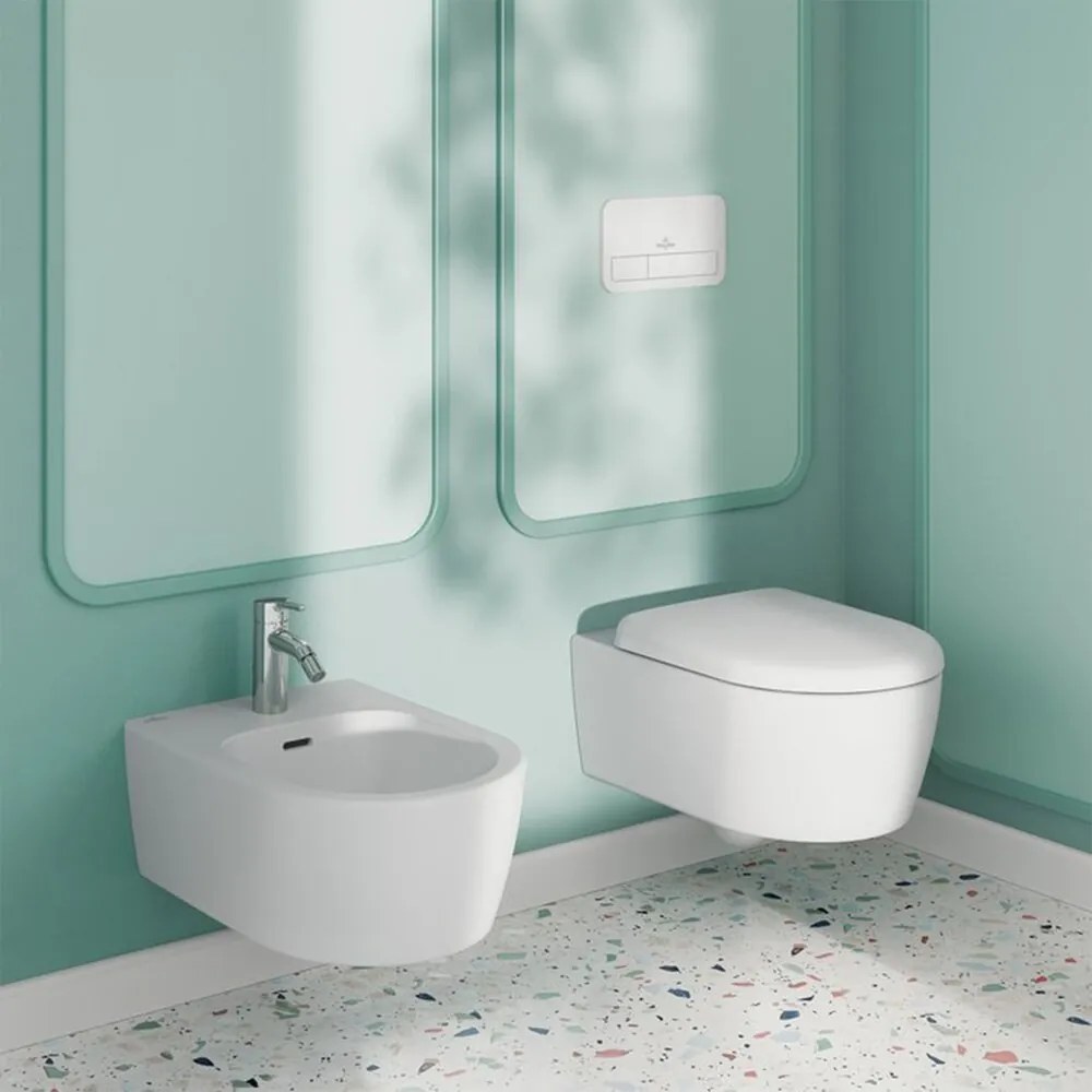 Set vas WC suspendat Villeroy&Boch Skyla Combi-Pack Rimless TwistFlush cu capac softclose alb Stone CeramicPlus