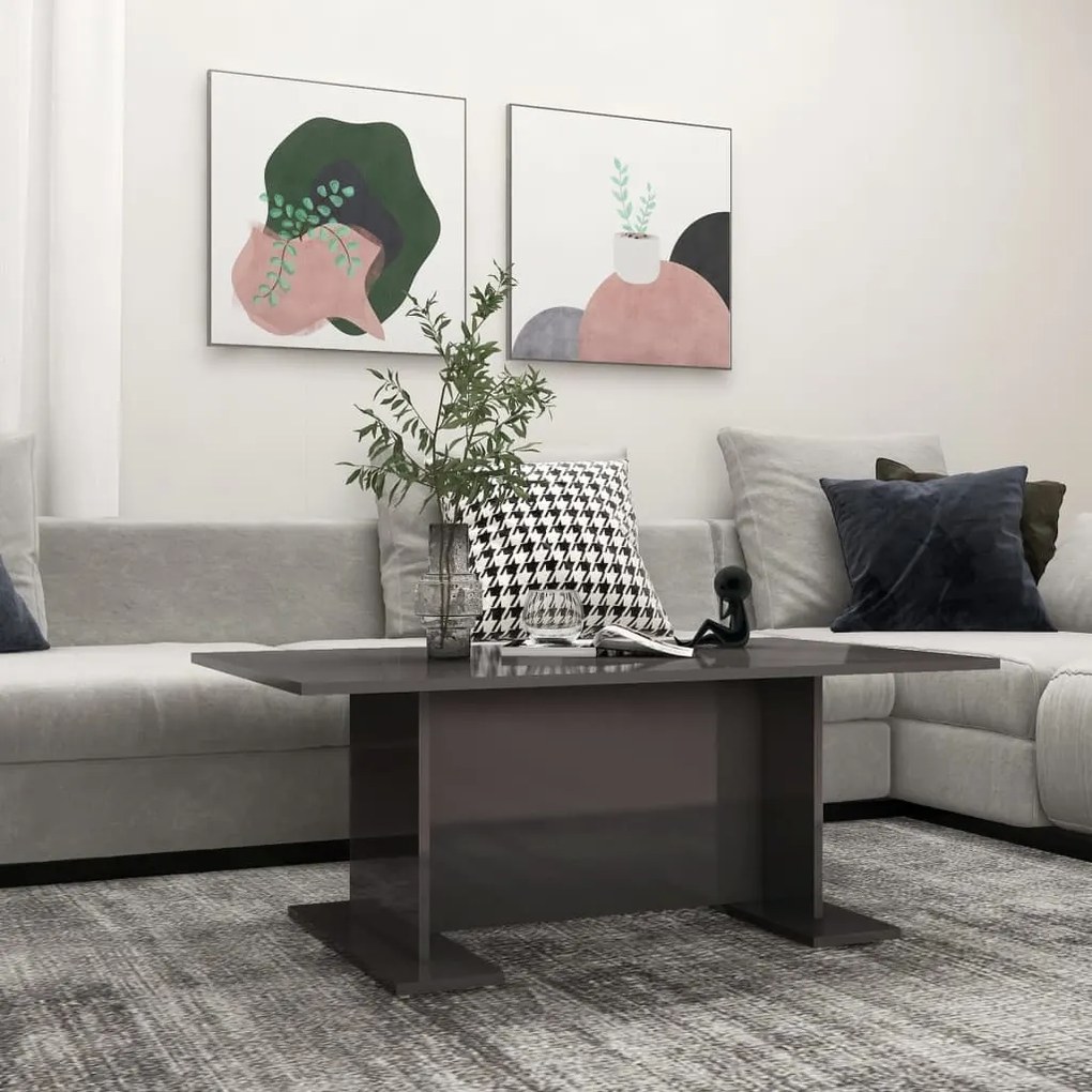vidaXL Măsuță de cafea gri extra lucios 103,5x60x40 cm lemn prelucrat
