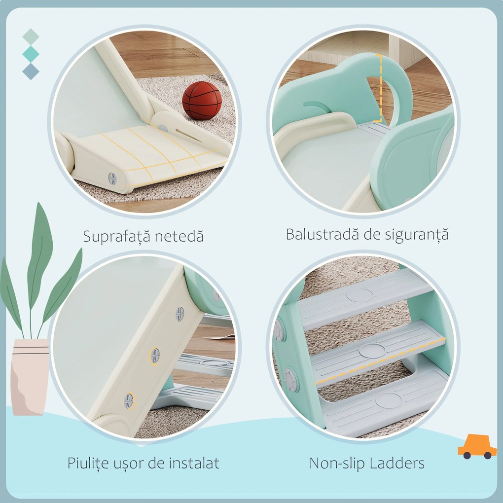AIYAPLAY Tobogan de Interior Pliabil pentru Copii, Tobogan din Plastic pentru Copii 18-36 Luni, 102x53x53 cm, Verde | Aosom Romania