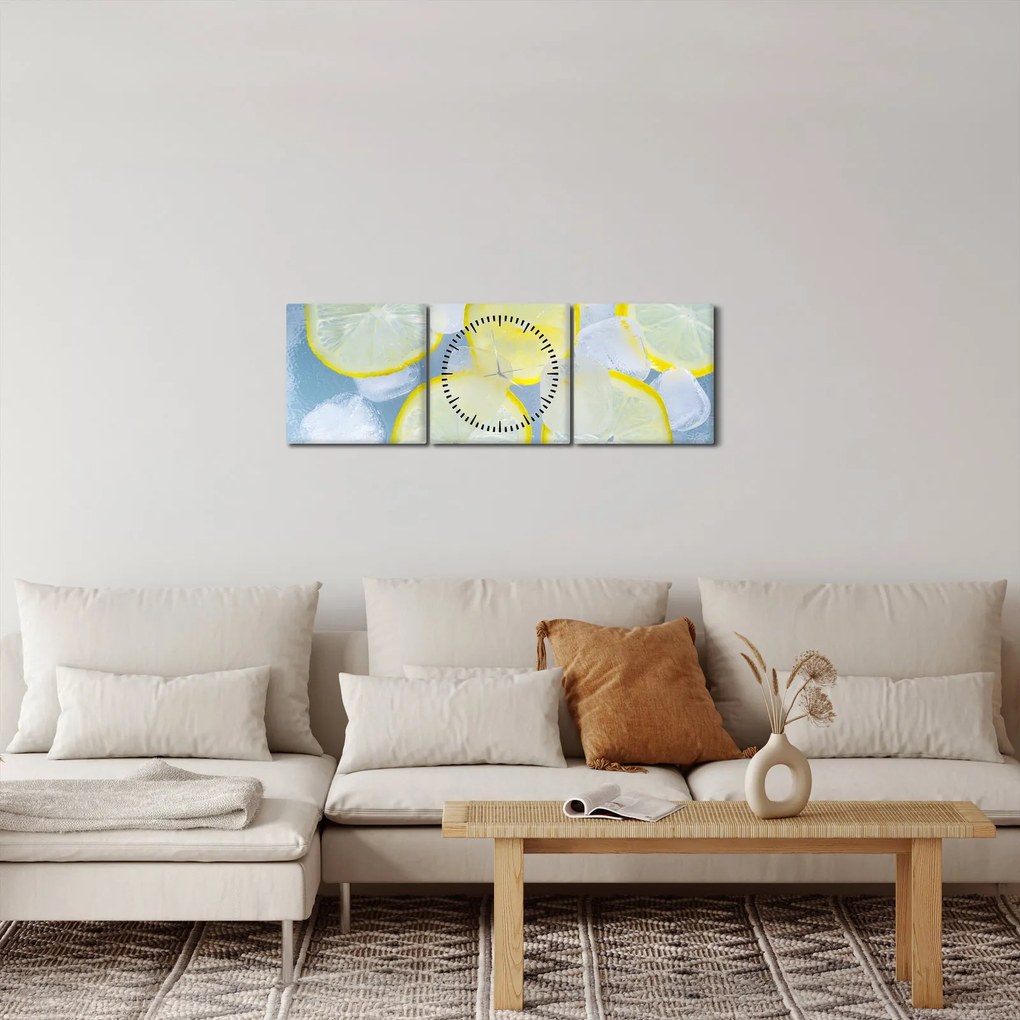 Tablou cu lămâie în gheață (cu ceas) (90x30 cm)