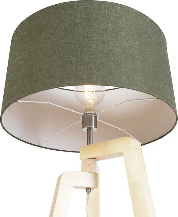 Lampă de podea cu trepied din lemn cu abajur 50 cm verde - Puros