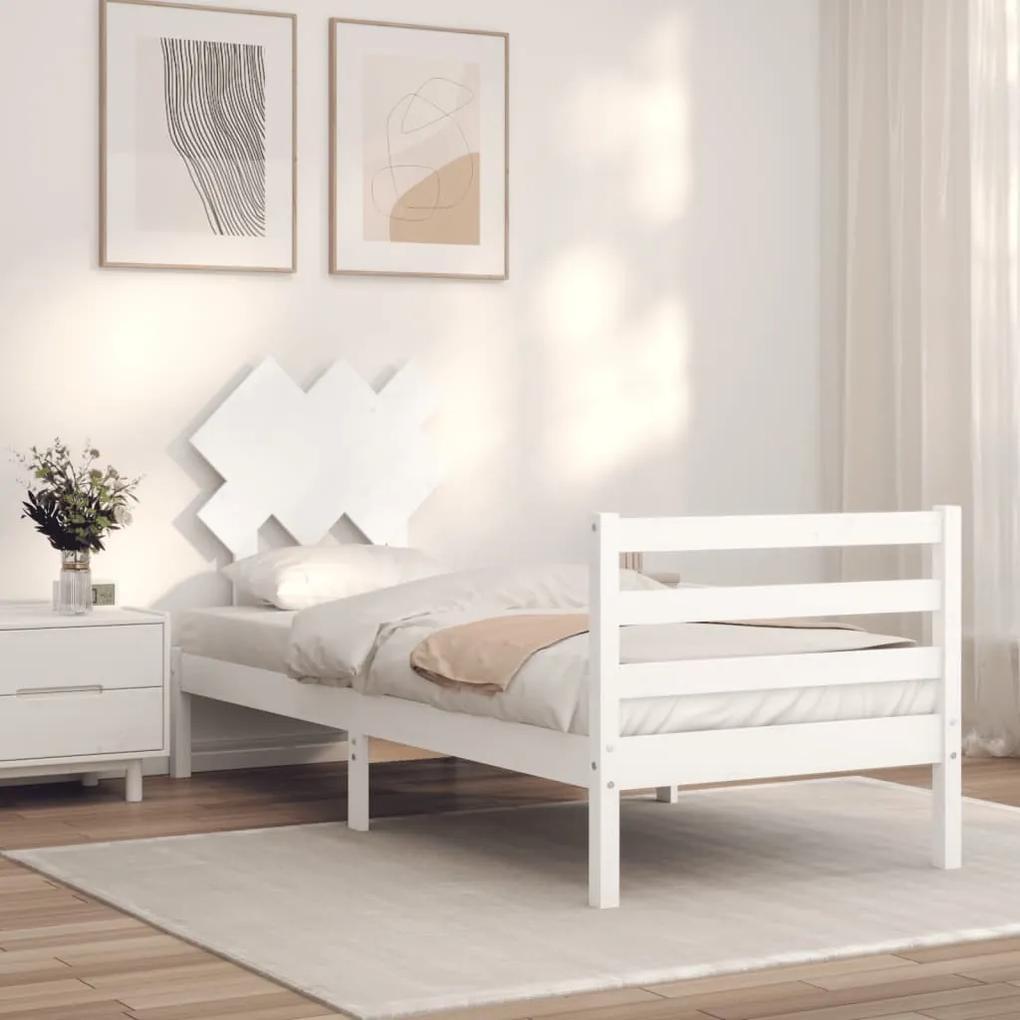3195272 vidaXL Cadru de pat cu tăblie, alb, 90x200 cm, lemn masiv