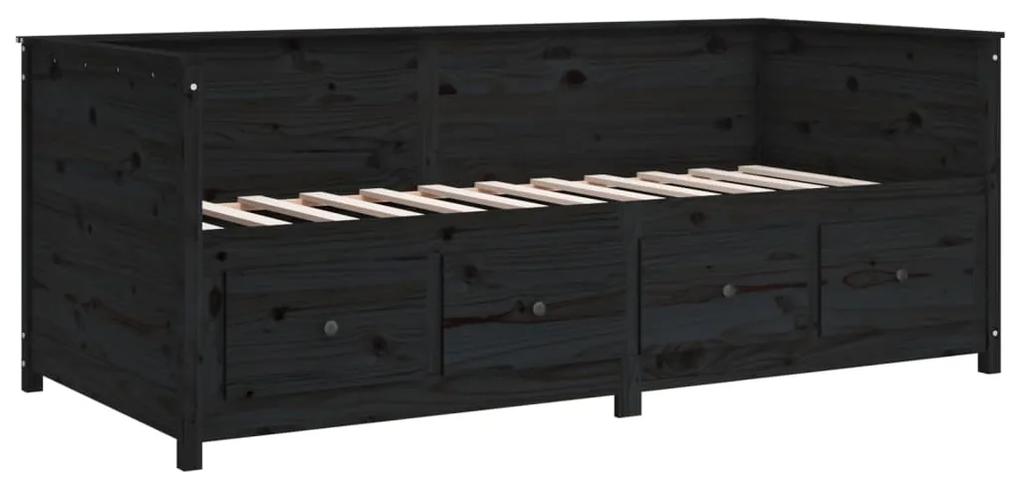 Pat de zi, negru, 75x190 cm, lemn masiv de pin Negru, 75 x 190 cm