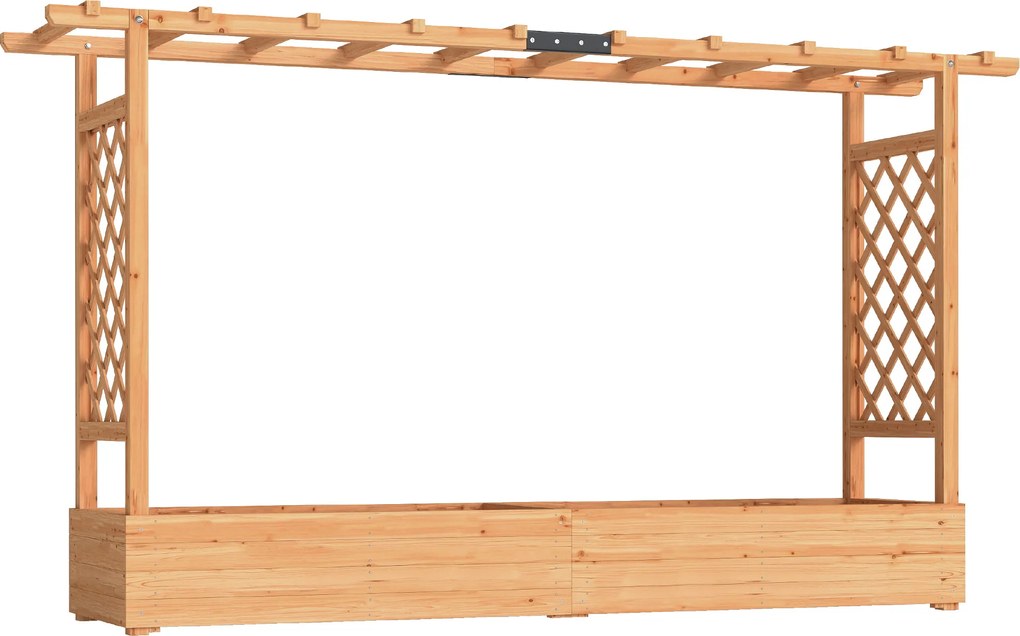Outsunny Jardinieră înălțată cu spalier lateral și superior, jardinieră cu orificii de drenaj, 200x44x113,5cm, lemn natural | Aosom Romania