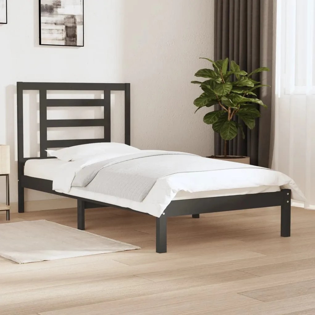 3104315 vidaXL Cadru de pat single, gri, 90x190 cm, lemn masiv de pin