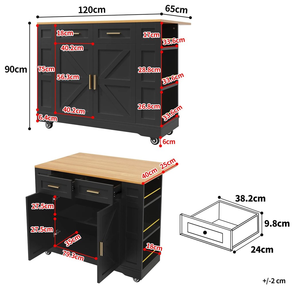 Insulă de bucătărie modernă cu blat reglabil, Negru | Aosom Romania