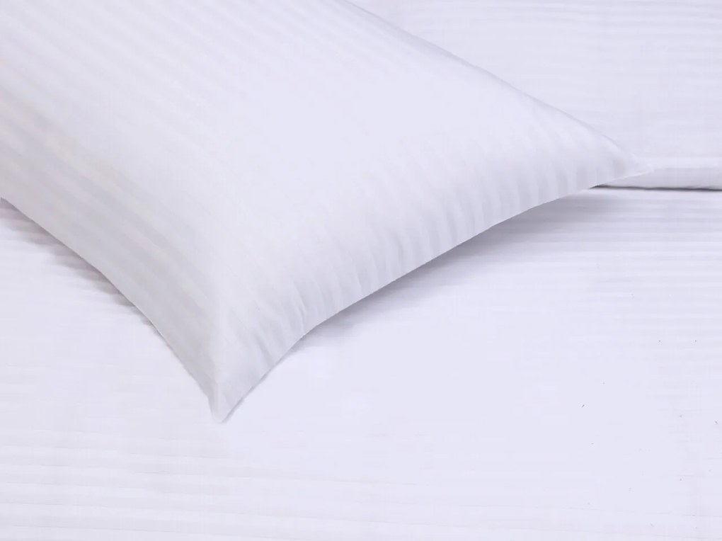 Lenjerie de pat Hotel Line, pentru o persoana, amestec bumbac, satin,  250 TC, alb, cu dungi 1 cm