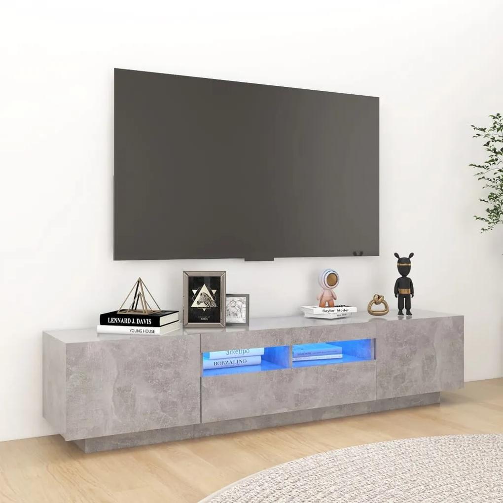 3081901 vidaXL Comodă TV cu lumini LED, gri beton, 180x35x40 cm