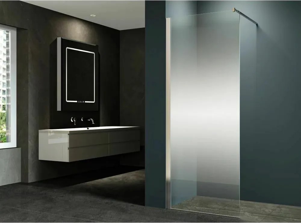 Paravan de dus tip Walk-In Inter Ceramic profil alb mat 70x200 cm sticla partial opaca