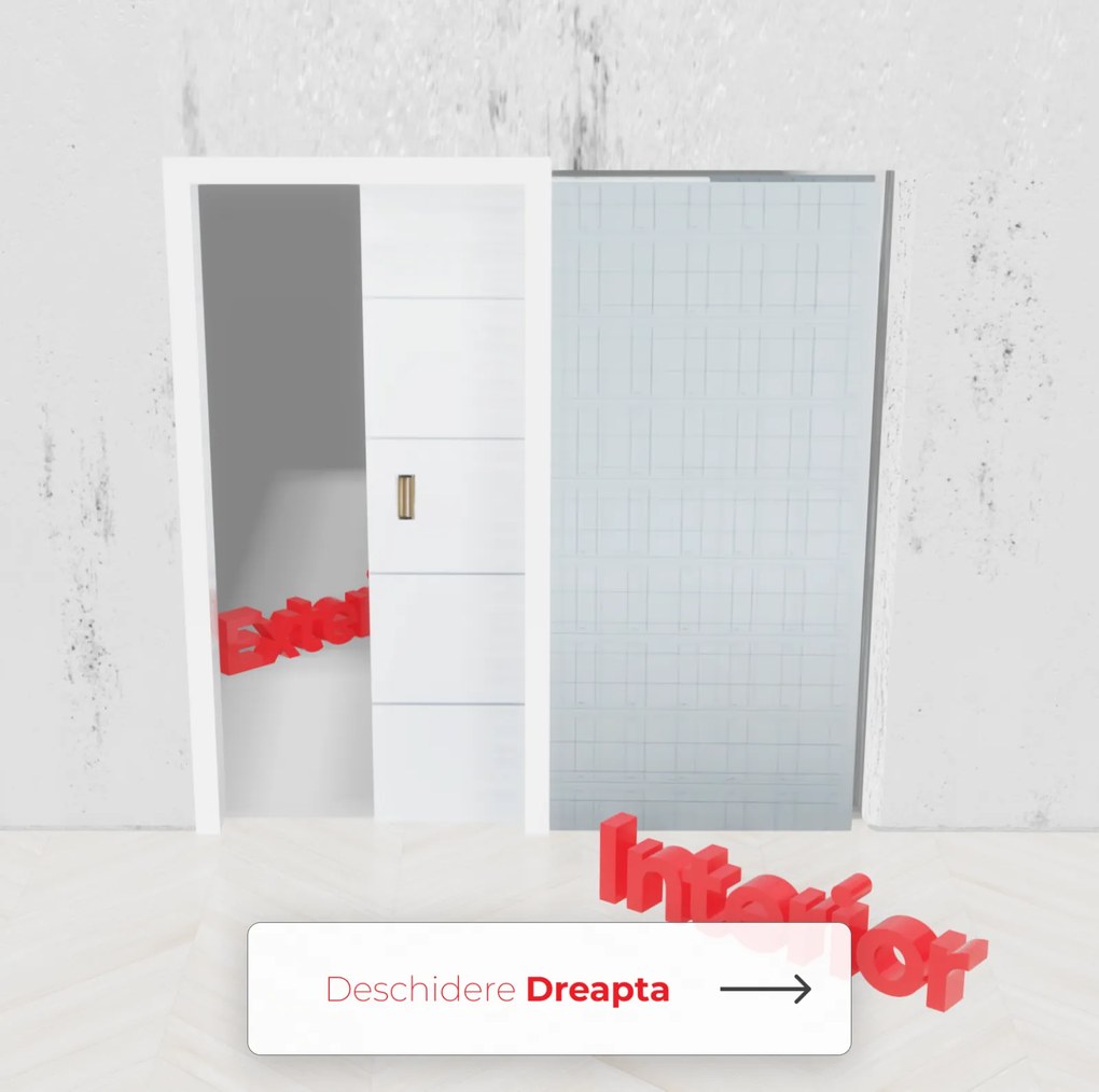 Usa glisanta cu model HDF incastrata in perete - Colectia PROGRESS 1.1 700 x 2000, 715 x 2020, Folie Decor, 1600 x 2100, Set maner + broasca cu cioc,