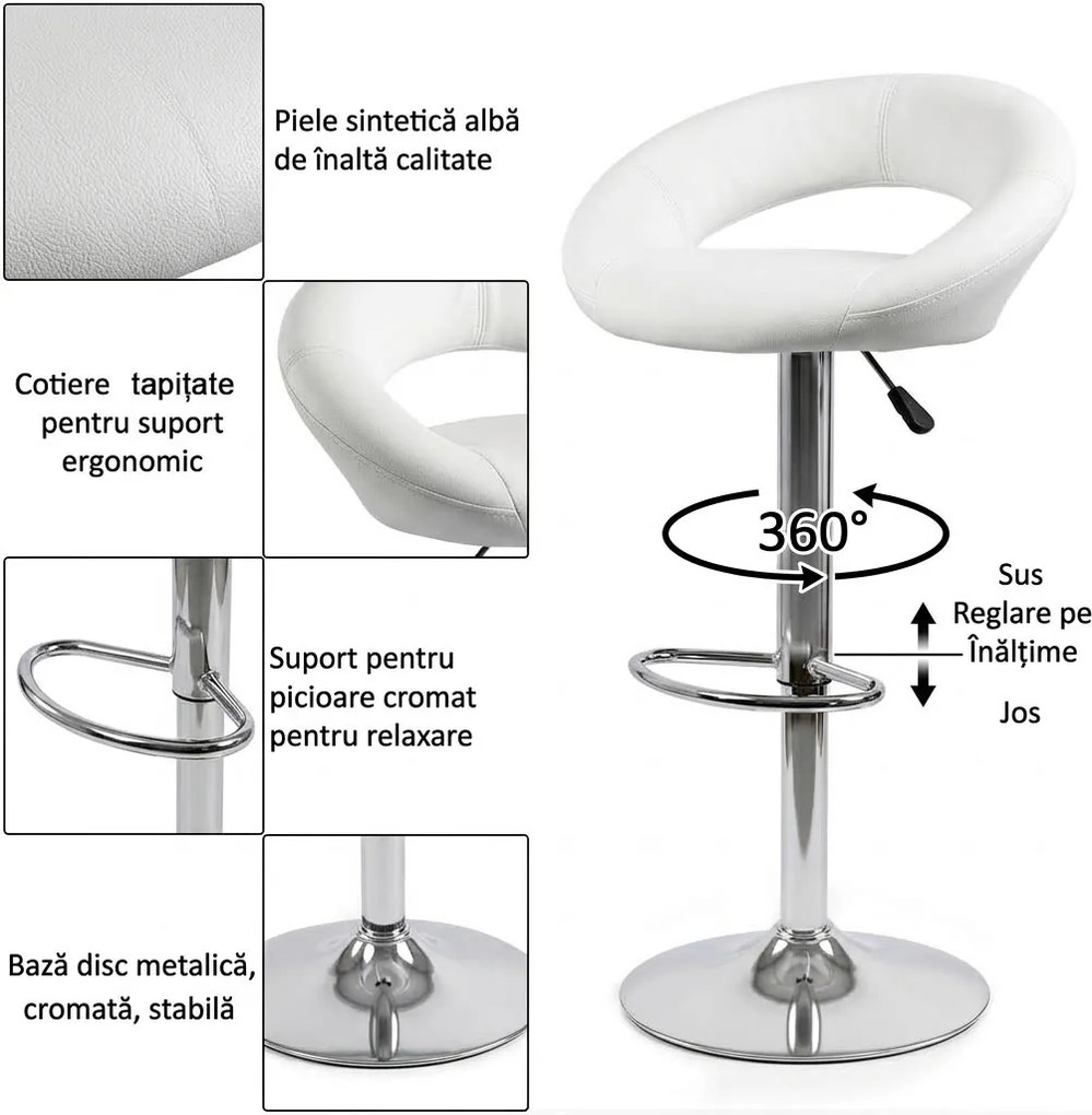 Scaun de bar din piele ecologică cu bază metalică ABS 151 alb