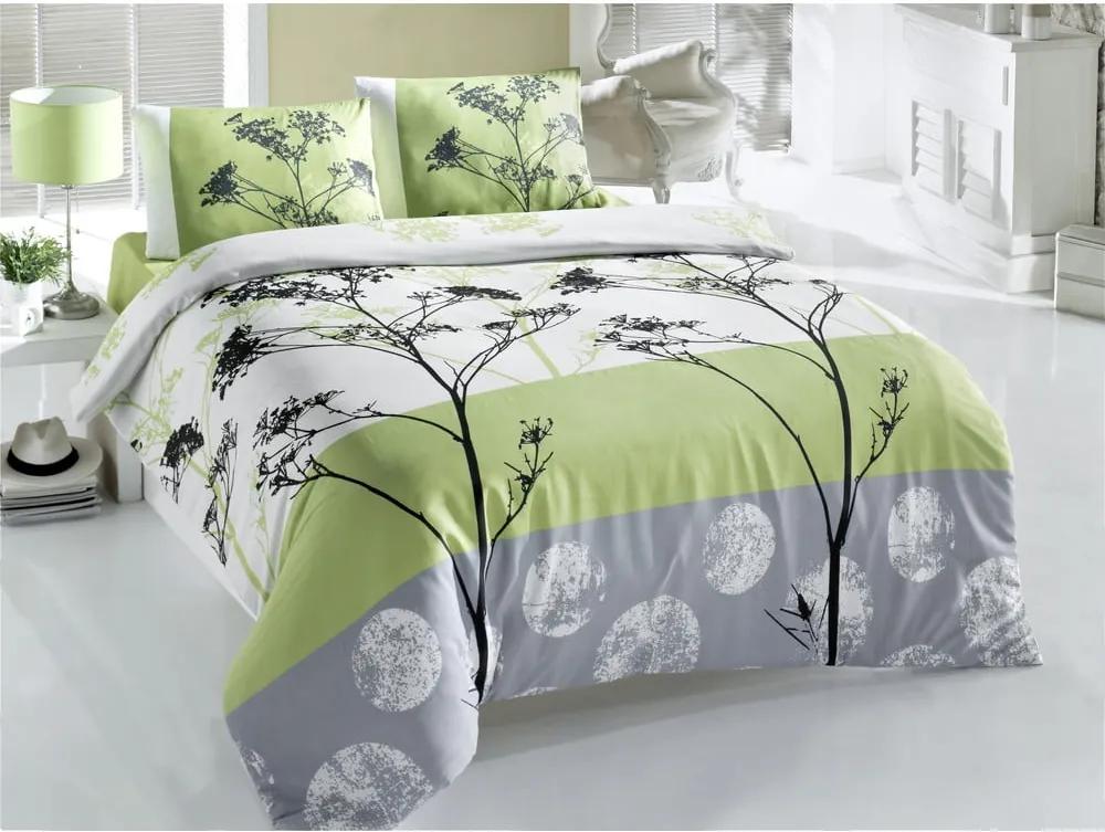 Lenjerie de pat cu cearșaf pentru pat dublu Blezza Green, 160 x 220 cm