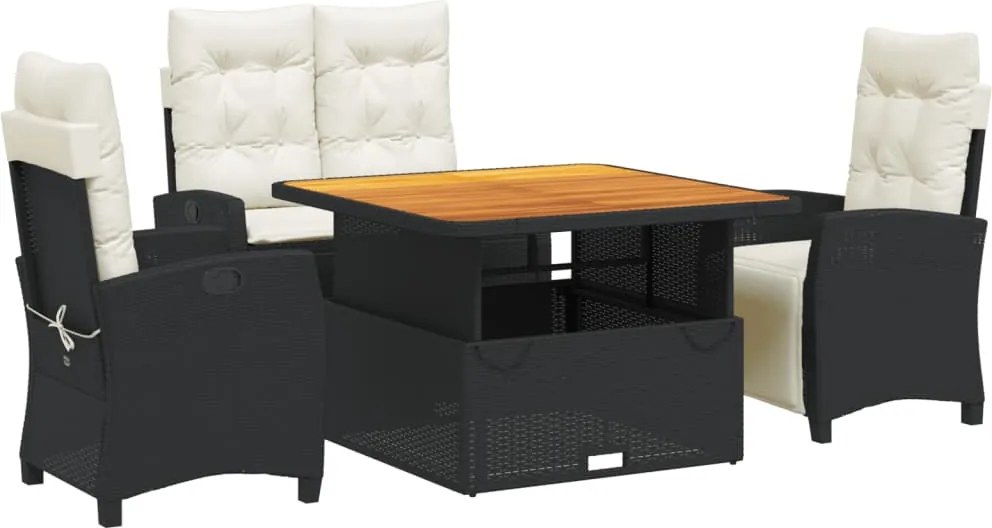 vidaXL Set mobilier de grădină cu perne, 4 piese, negru, poliratan