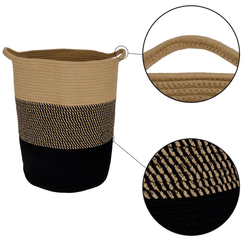 Coş tricotat natural/ model/ negru, 35x45 cm VIDAN