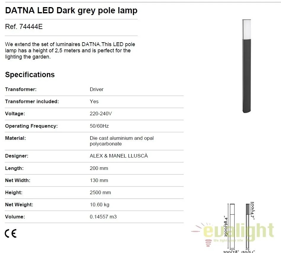 Stalp iluminat exterior design modern DATNA H250cm 74444E