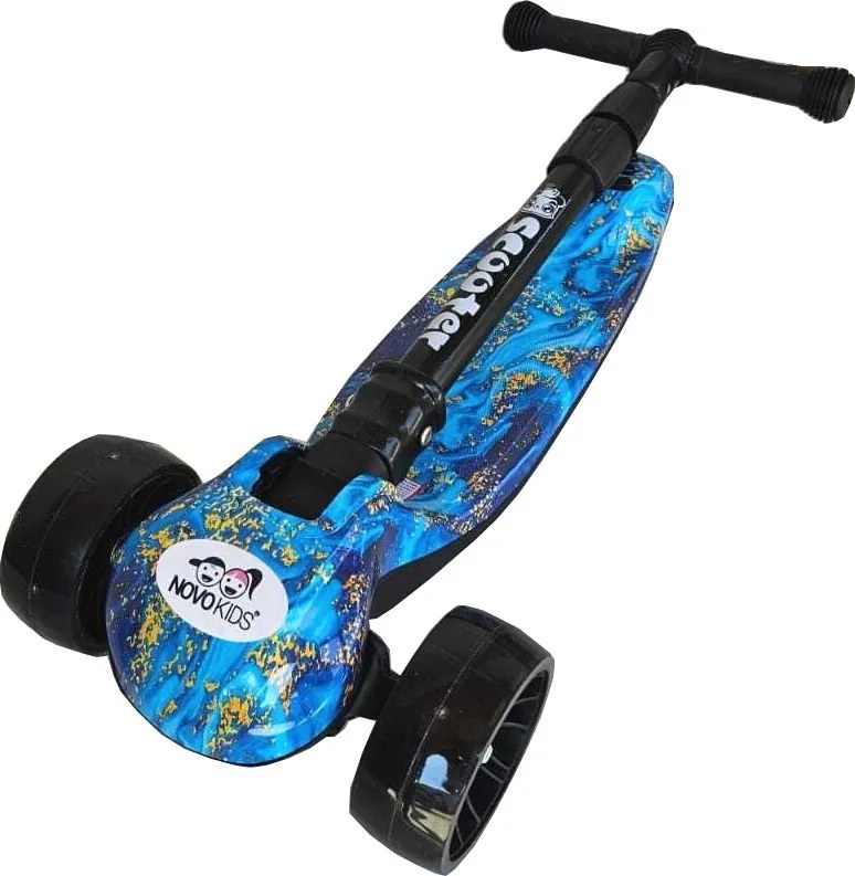 Trotineta copii cu roti luminoase din silicon NOVOKIDS™ Mini Scooter 8150, Cu melodii si lumini, 3 roti, Pliabila, Maner reglabil pe inaltime, Maxim