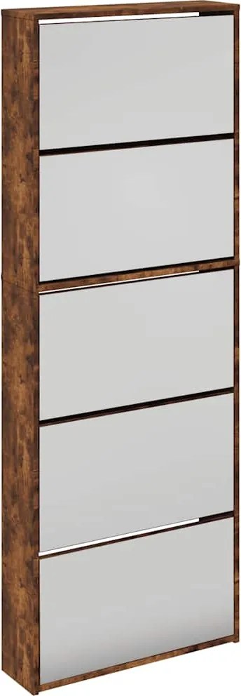 vidaXL Pantofar cu oglindă, 5 niveluri, stejar fumuriu, 63x17x169,5 cm